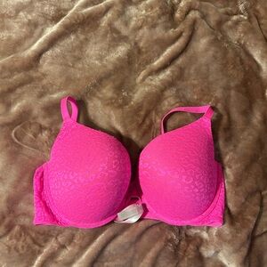 PINK Victoria's Secret Hot Pink Lace-Textured push up Bra